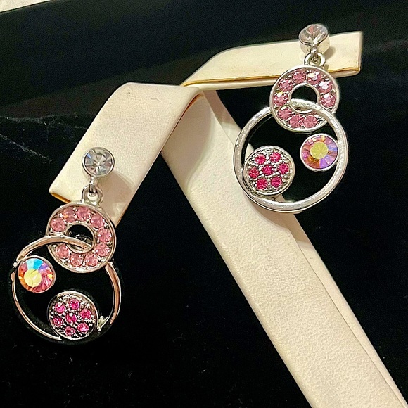 GIVENCHY Multi-Circular Pink Swarovski Crystal Drop Pierced Earrings! - Picture 3 of 7
